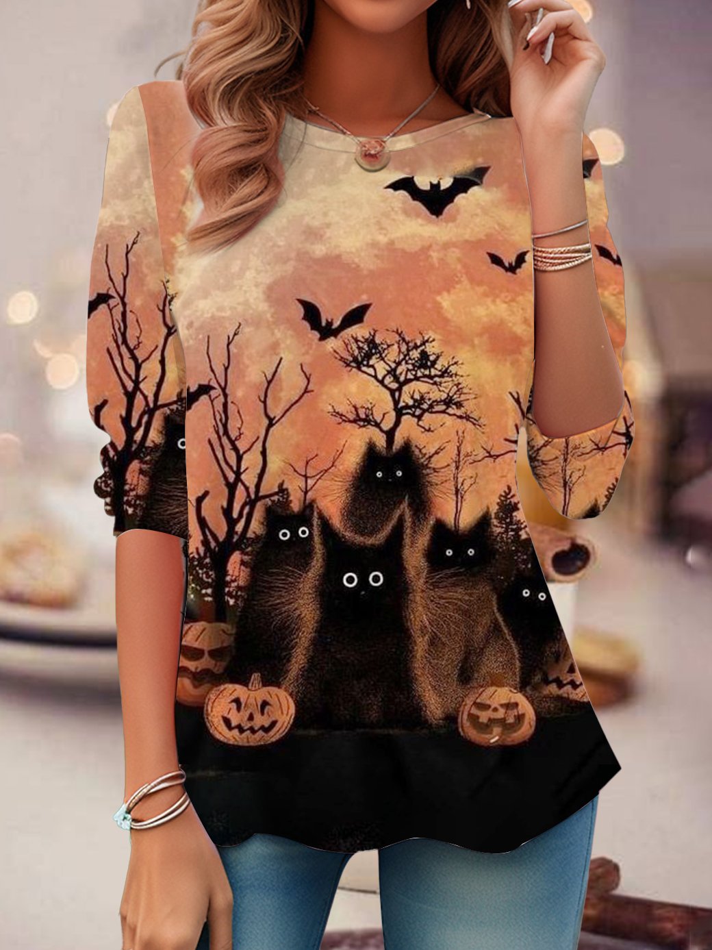 Women's Long Sleeve Tee T-shirt Spring/Fall Cat Printing Jersey Crew Neck Daily Going Out Vintage Top