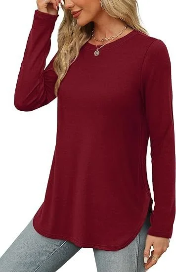 Women's Long Sleeve Tee T-shirt Spring/Fall Plain Crew Neck Daily Going Out Casual Top