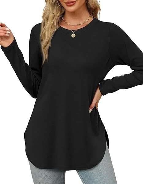 Women's Long Sleeve Tee T-shirt Spring/Fall Plain Crew Neck Daily Going Out Casual Top