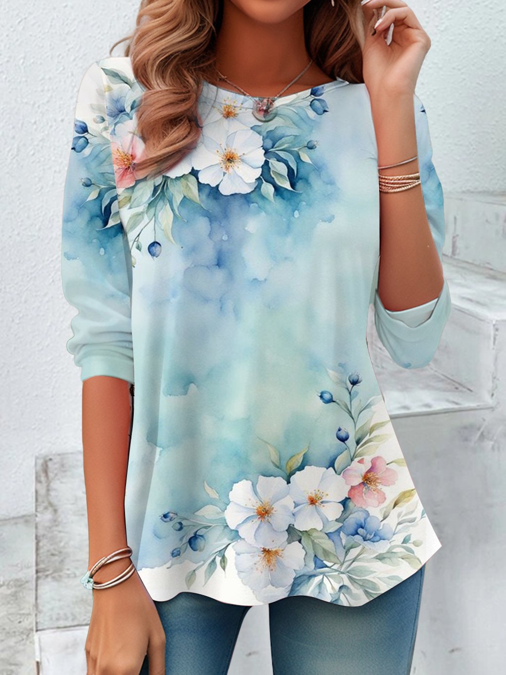 Women's Long Sleeve Tee T-shirt Spring/Fall Floral Printing Jersey Crew Neck Daily Going Out Vintage Top