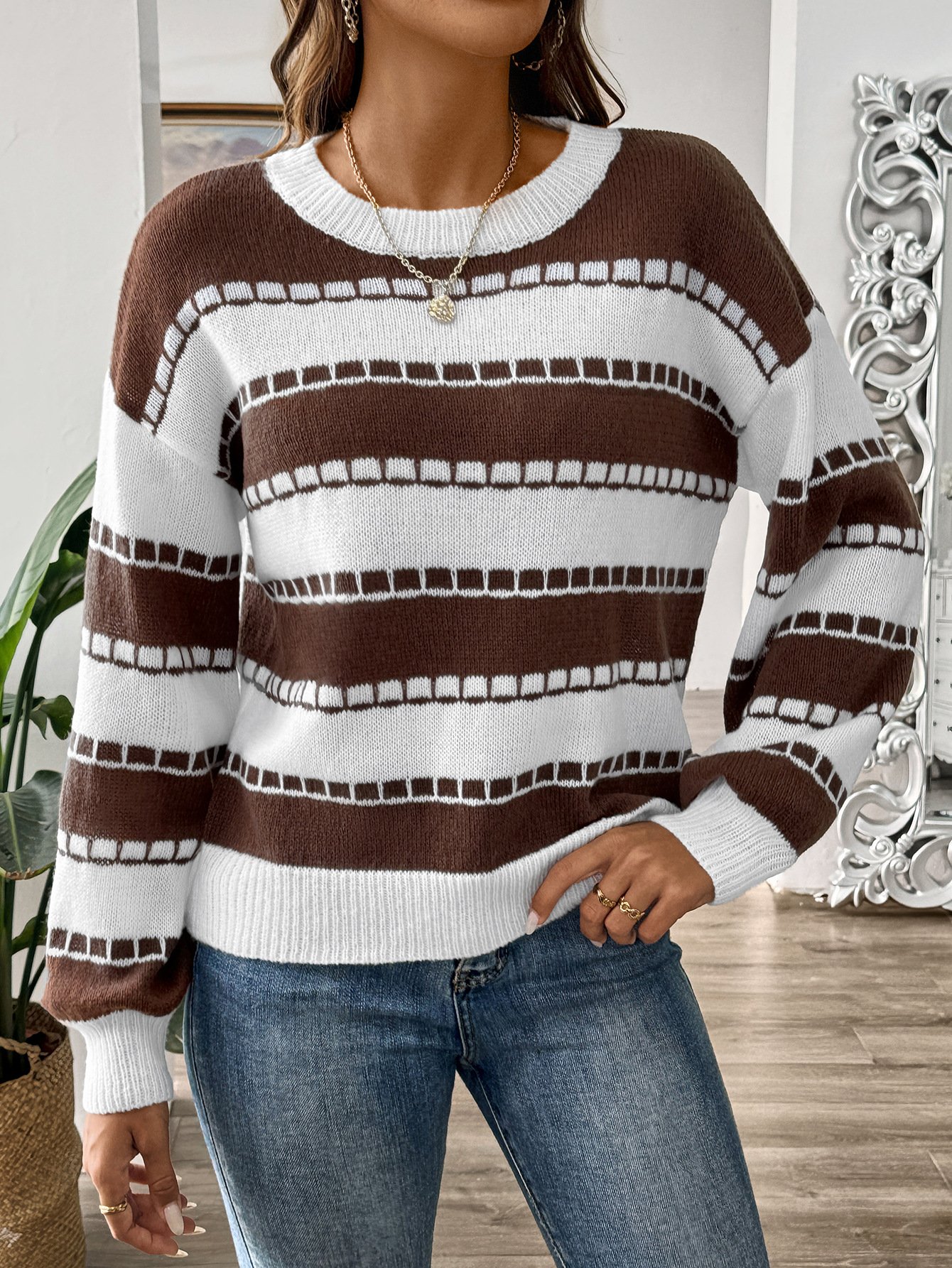 Loose Striped Casual Crew Neck Sweater