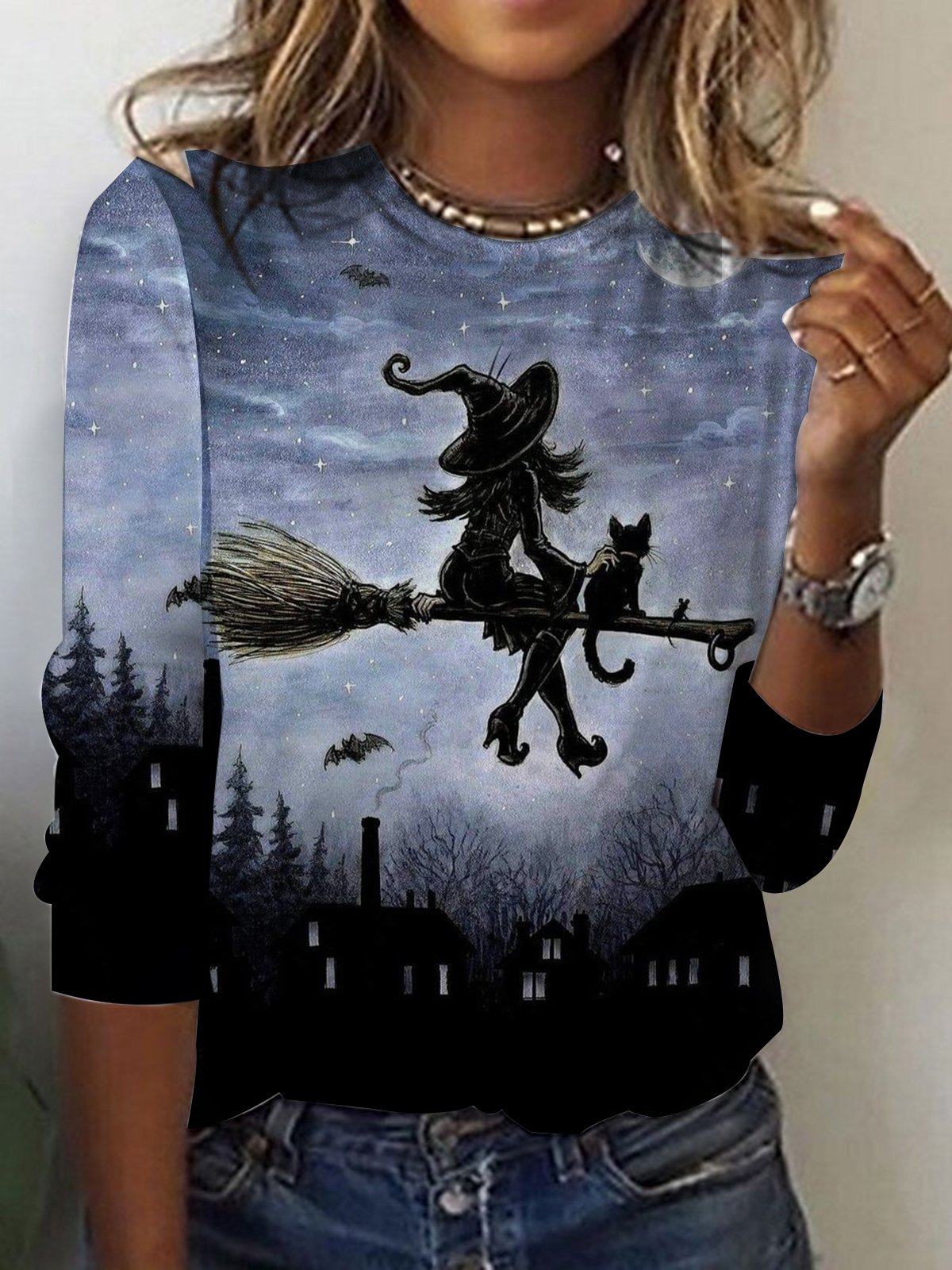 Women's Long Sleeve Tee T-shirt Spring/Fall Halloween Printing Jersey Crew Neck Daily Going Out Vintage Top