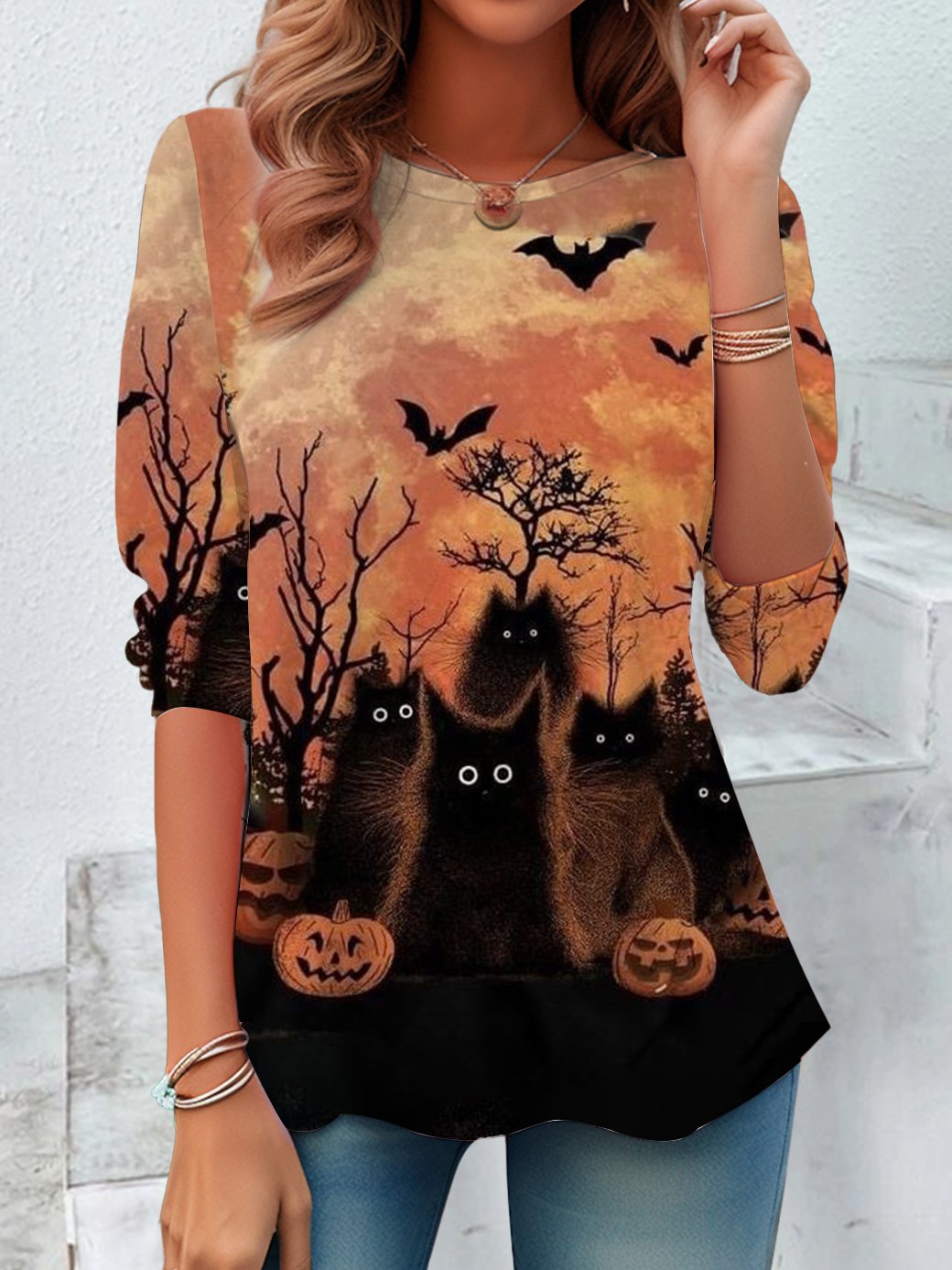 Women's Long Sleeve Tee T-shirt Spring/Fall Cat Printing Jersey Crew Neck Daily Going Out Vintage Top