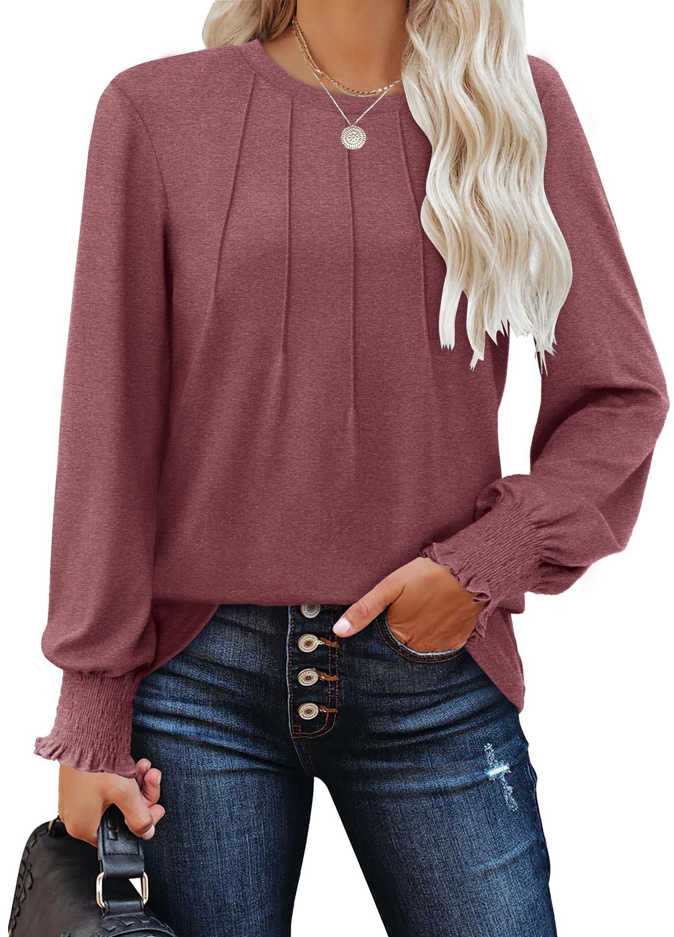 Women's Long Sleeve Tee T-shirt Spring/Fall Plain Crew Neck Daily Going Out Casual Top