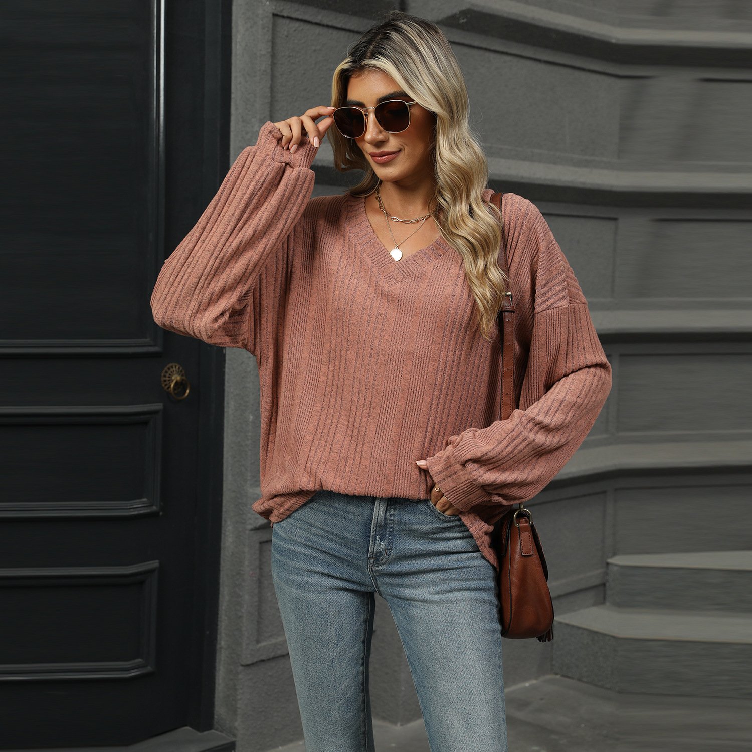 Women's Long Sleeve Tee T-shirt Spring/Fall Plain V Neck Daily Going Out Casual Top