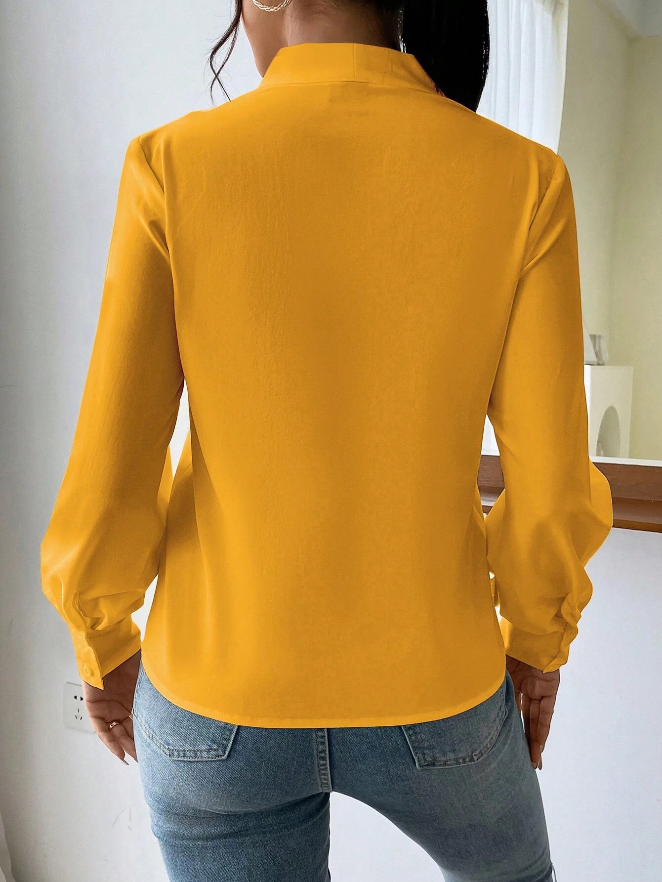 Women's Long Sleeve Blouse Spring/Fall Plain V Neck Daily Going Out Casual Top