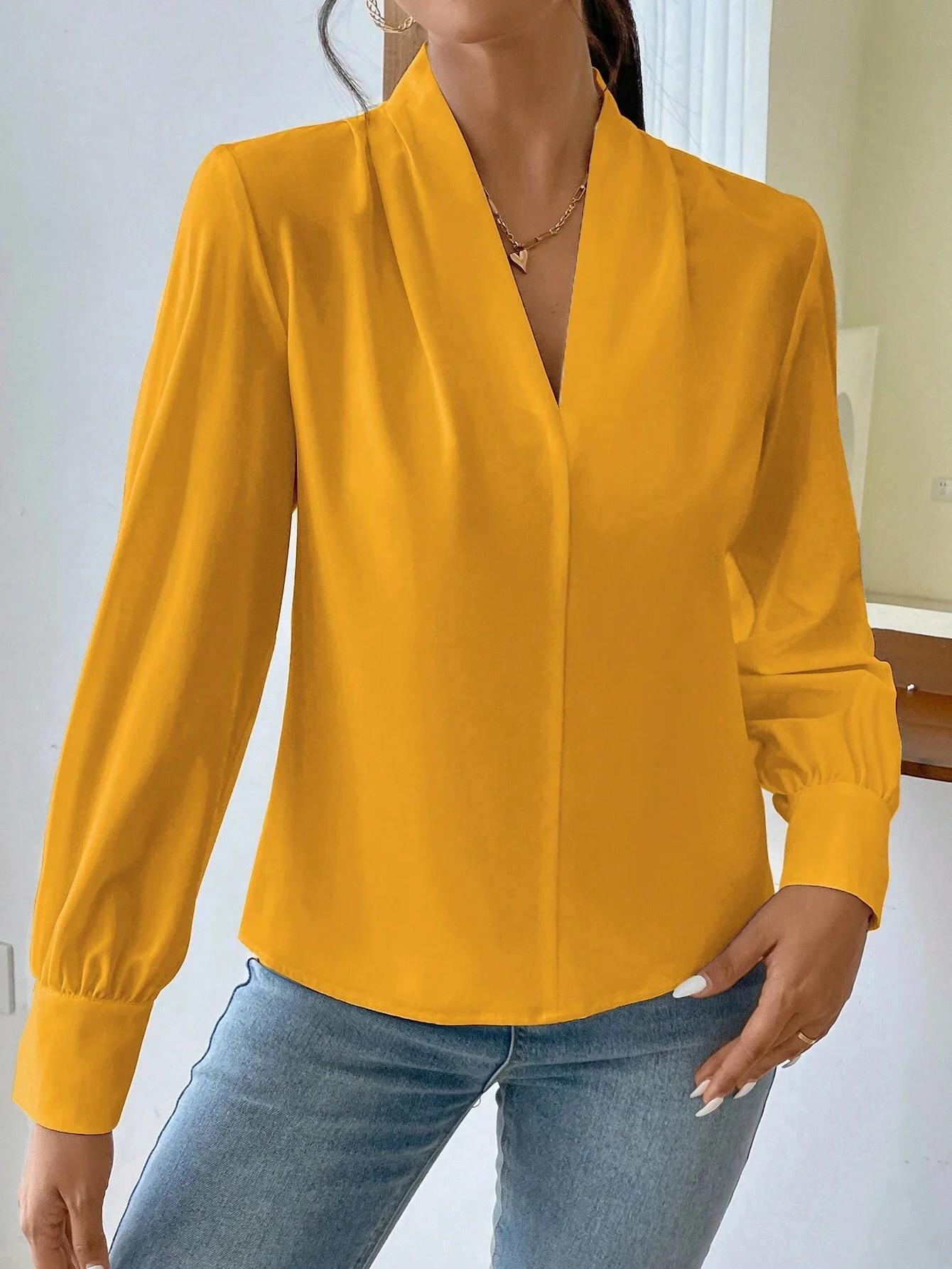 Women's Long Sleeve Blouse Spring/Fall Plain V Neck Daily Going Out Casual Top