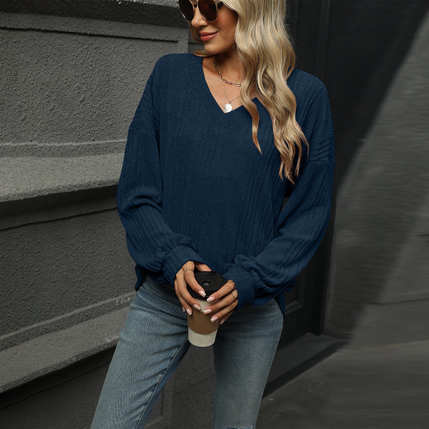 Women's Long Sleeve Tee T-shirt Spring/Fall Plain V Neck Daily Going Out Casual Top