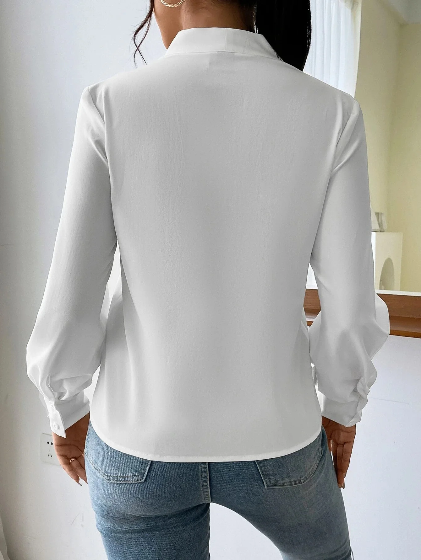 Women's Long Sleeve Blouse Spring/Fall Plain V Neck Daily Going Out Casual Top