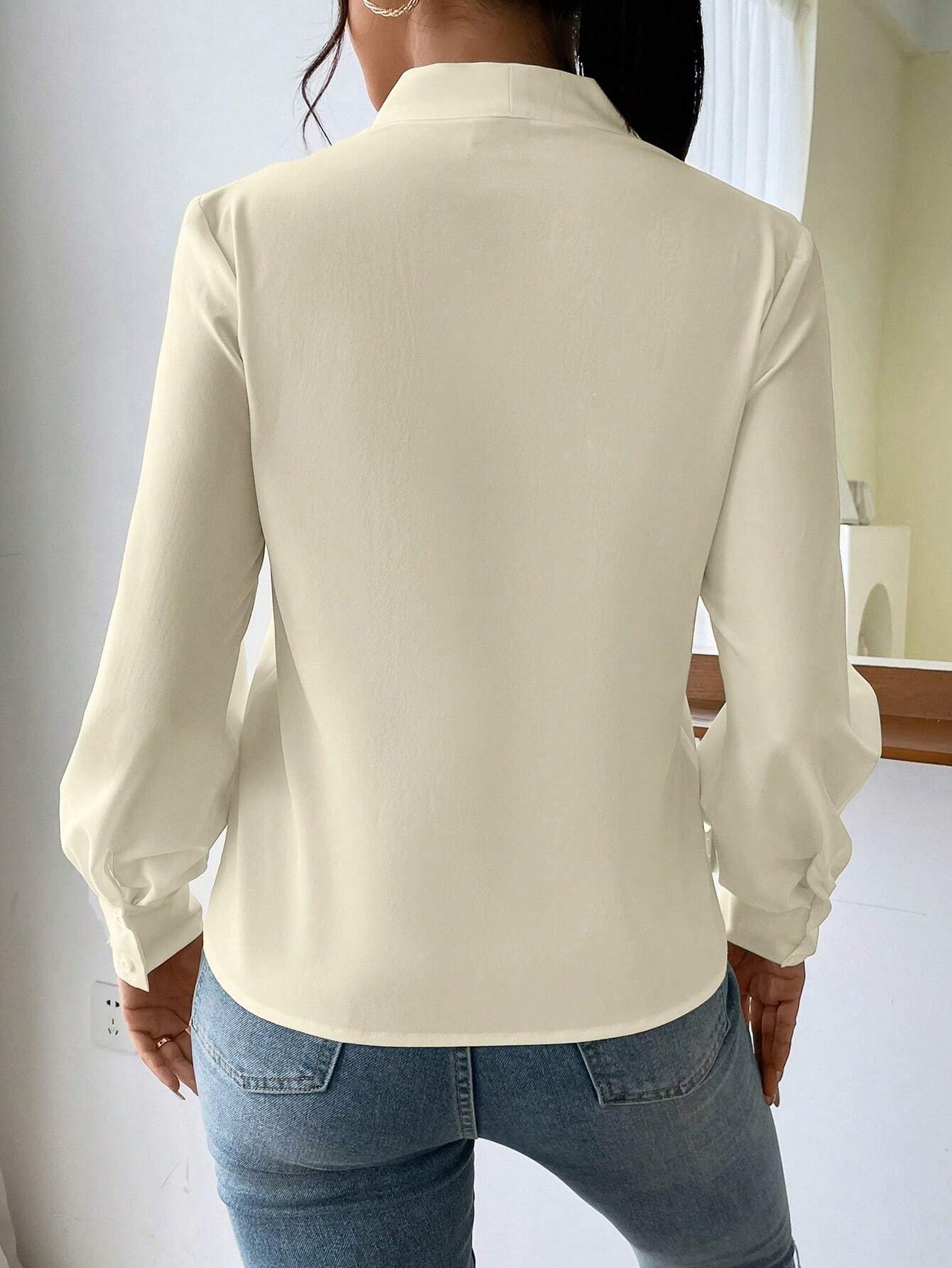 Women's Long Sleeve Blouse Spring/Fall Plain V Neck Daily Going Out Casual Top