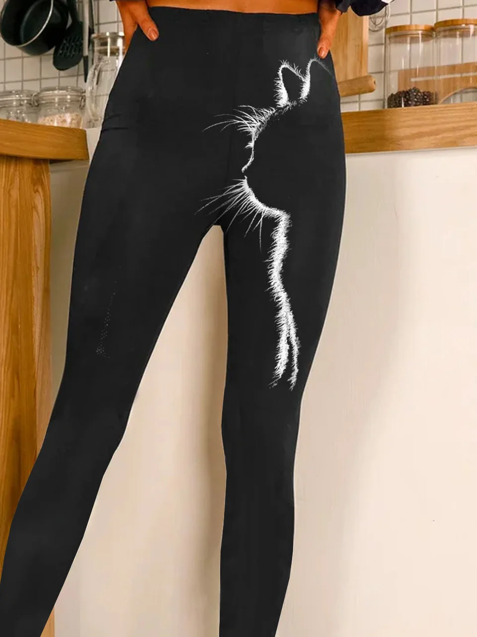 Women's Casual Cat Jersey All Season Long Leggings