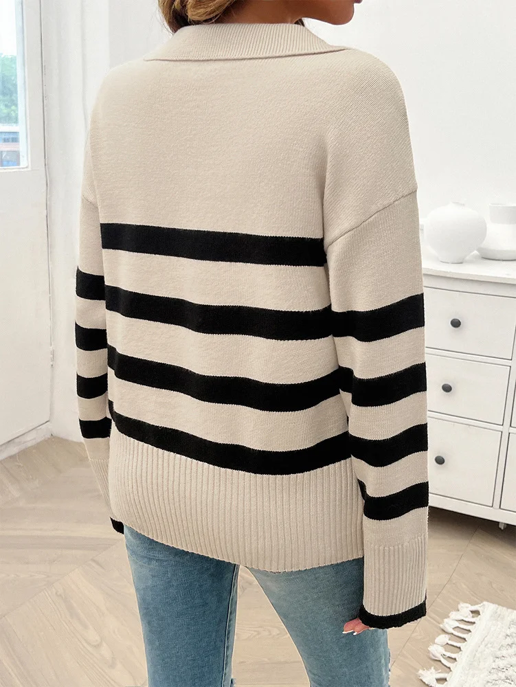 Women's Spring/Fall Striped Casual Long Sleeve Shirt Collar Wool/Knitting Sweater