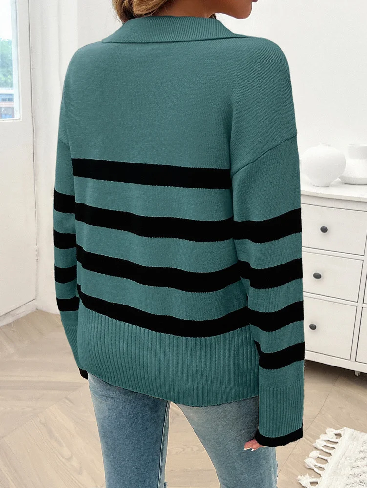 Women's Spring/Fall Striped Casual Long Sleeve Shirt Collar Wool/Knitting Sweater