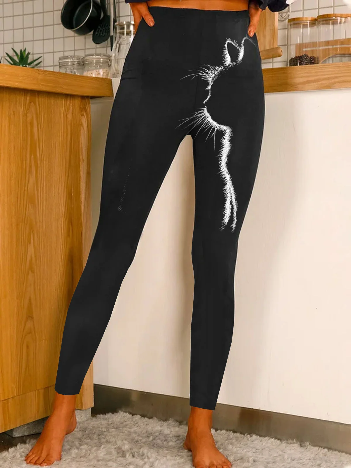 Women's Casual Cat Jersey All Season Long Leggings