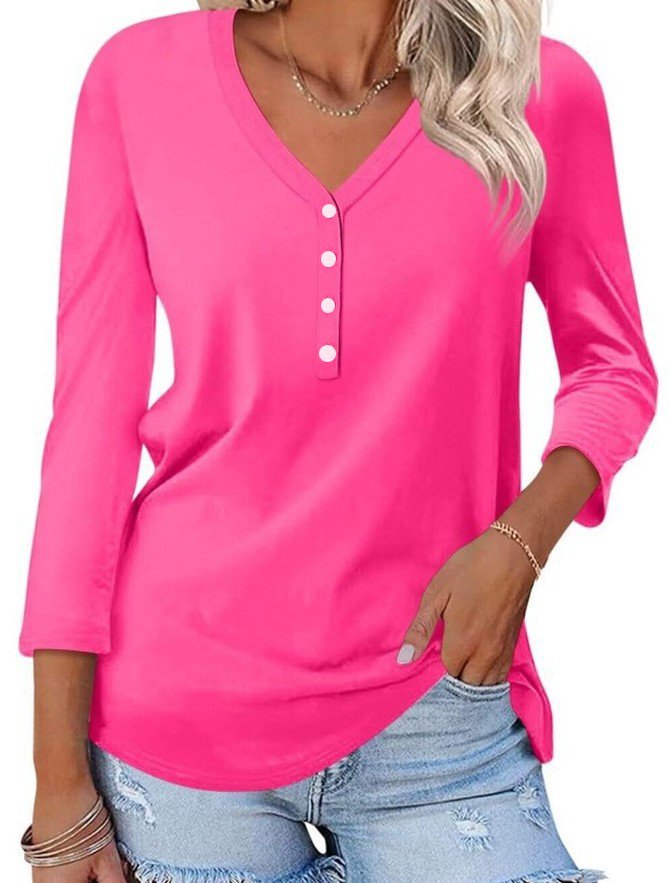 Women's Long Sleeve Tee T-shirt Spring/Fall Plain V Neck Daily Going Out Casual Top