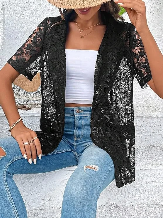 Women's Spring/Fall Outerwear Casual Plain Lace Shawl Jacket