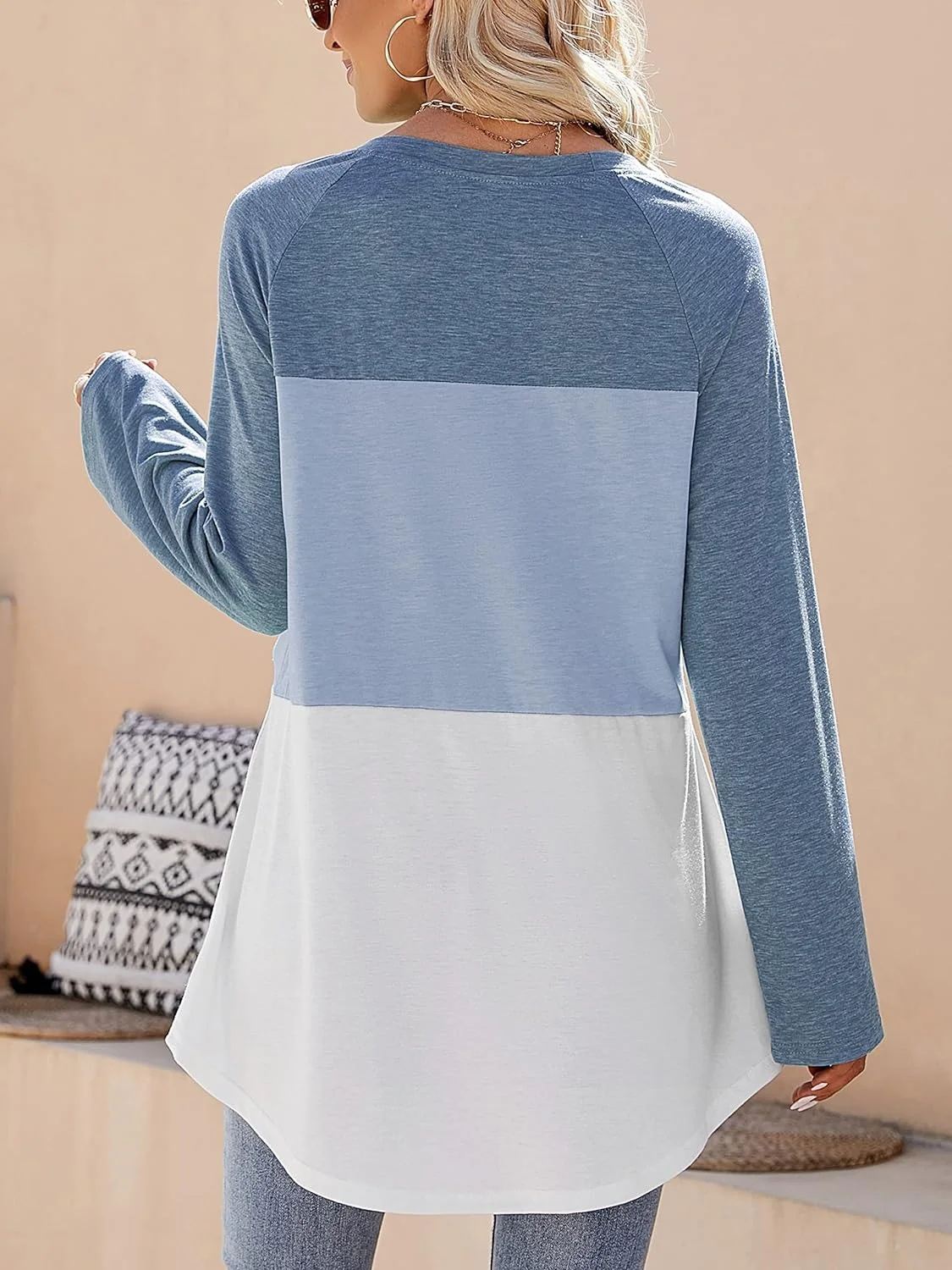 Women's Long Sleeve Tee T-shirt Spring/Fall Plain Split Joint Knitted Crew Neck Daily Going Out Casual Top