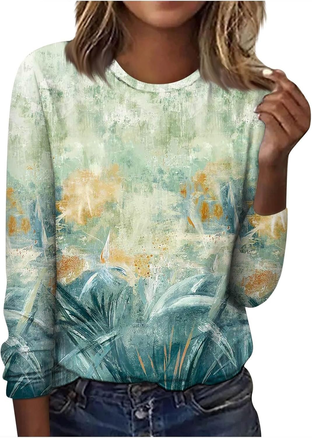 Women's Long Sleeve Tee T-shirt Spring/Fall Floral Knitted Crew Neck Daily Going Out Casual Top