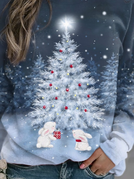 Women's Crew Neck Christmas Tree Casual Spring/Fall Long Sleeve Sweatshirt