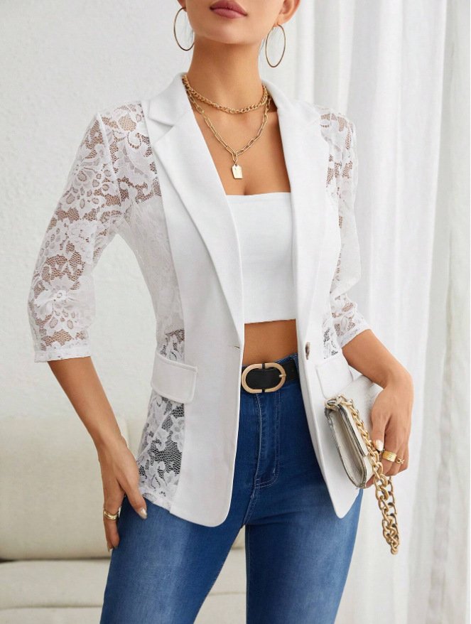 Women's Spring/Fall Outerwear Casual Plain Lace Shawl Jacket