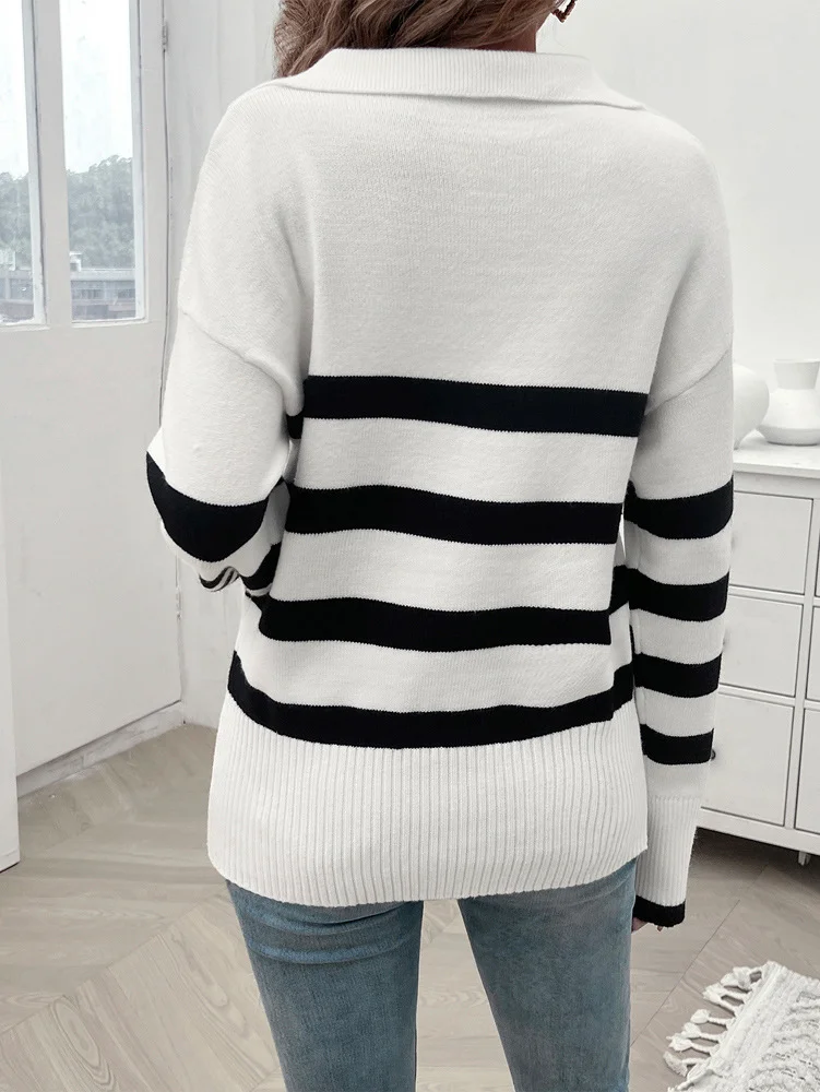 Women's Spring/Fall Striped Casual Long Sleeve Shirt Collar Wool/Knitting Sweater