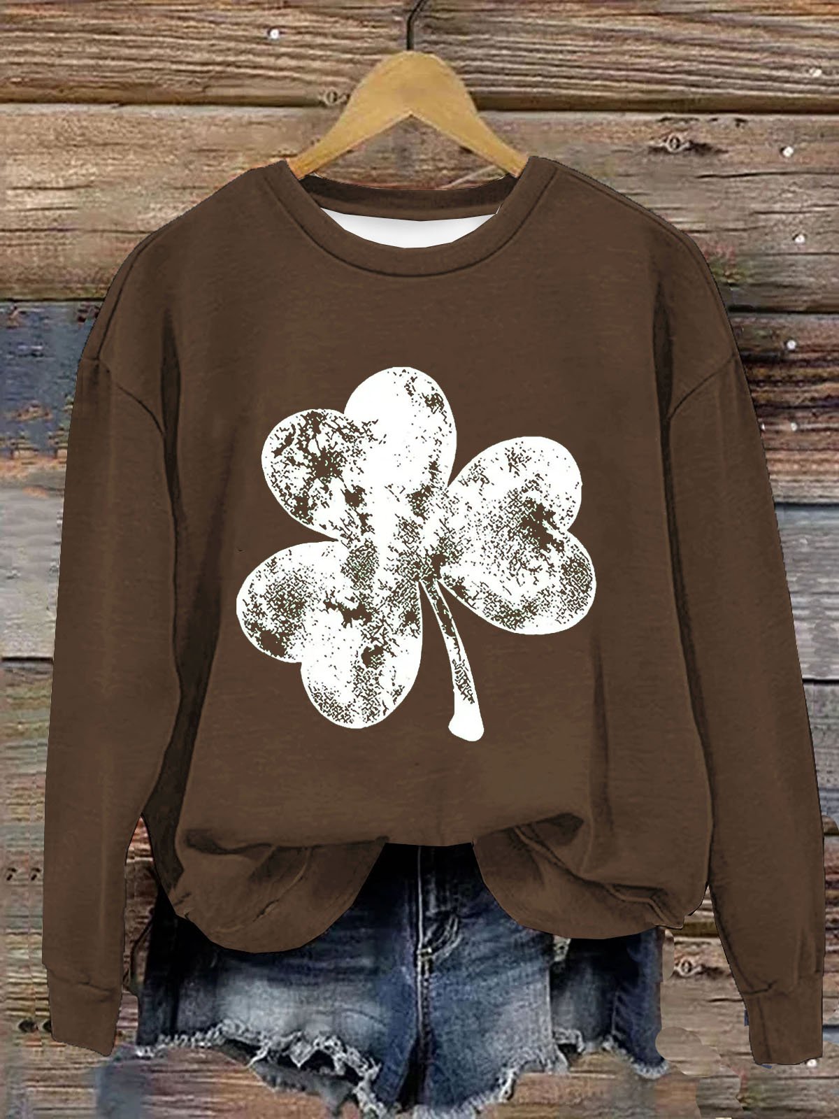 Women's Four-leaf Clover Crew Neck Casual Spring/Fall Long Sleeve Sweatshirt