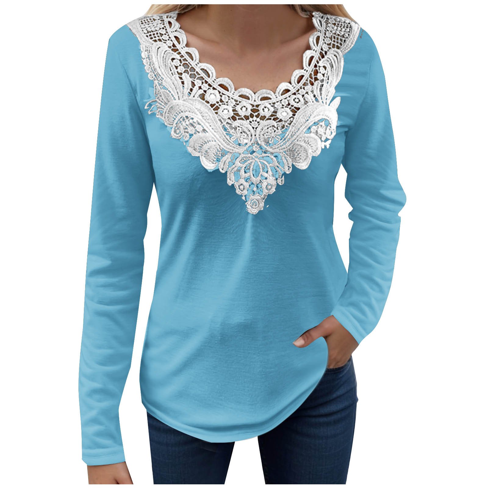 Women's Long Sleeve Blouse Spring/Fall Floral Lace Jersey V Neck Daily Going Out Casual Top