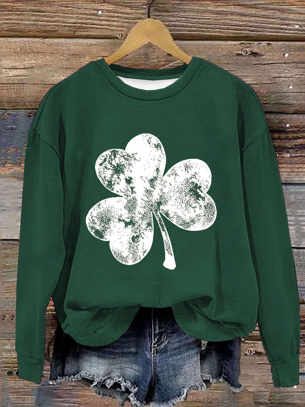 Women's Four-leaf Clover Crew Neck Casual Spring/Fall Long Sleeve Sweatshirt