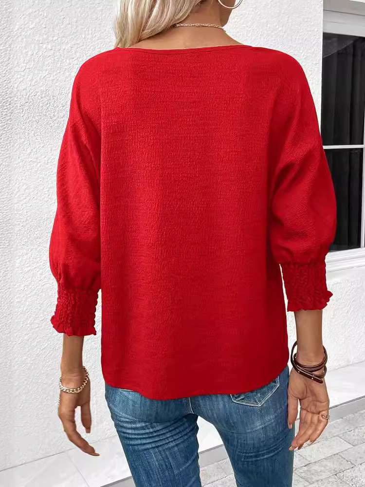 Women's Three Quarter Sleeve Blouse Spring/Fall Plain Jersey Crew Neck Daily Going Out Casual Top