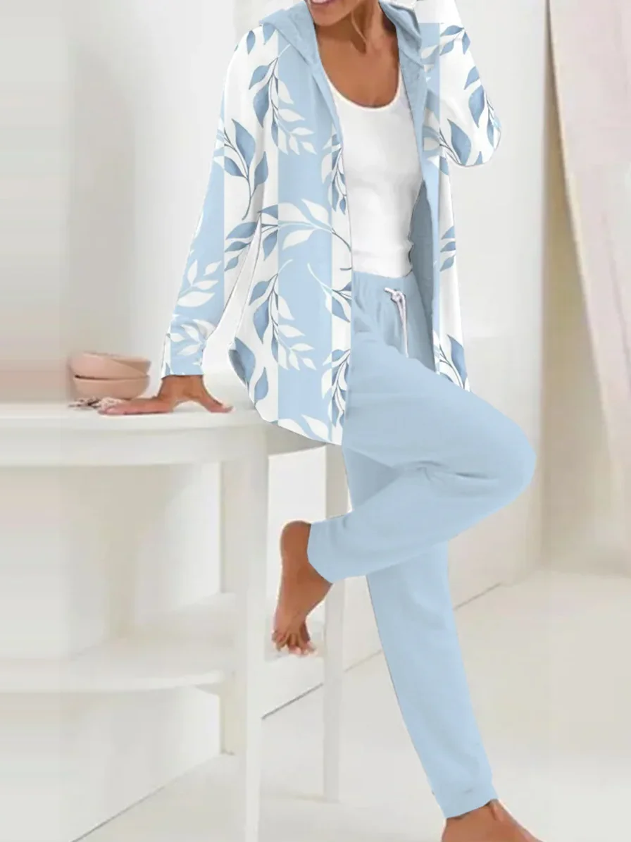 Women's Floral Daily Going Out Two Piece Set Long Sleeve Casual Spring/Fall Coat With Pants Matching Set