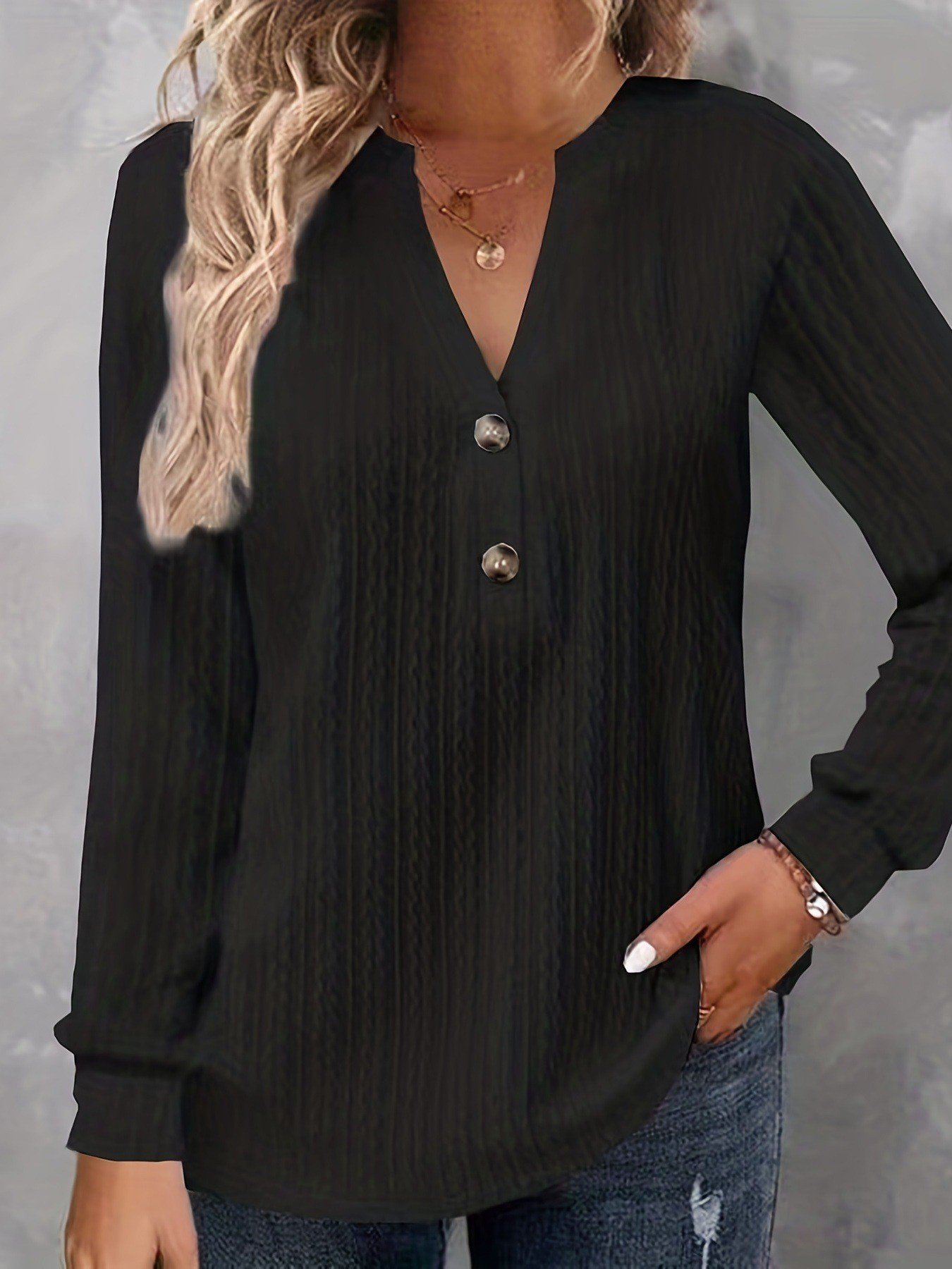 Women's Long Sleeve Blouse Spring/Fall Plain Jersey V Neck Daily Going Out Casual Top