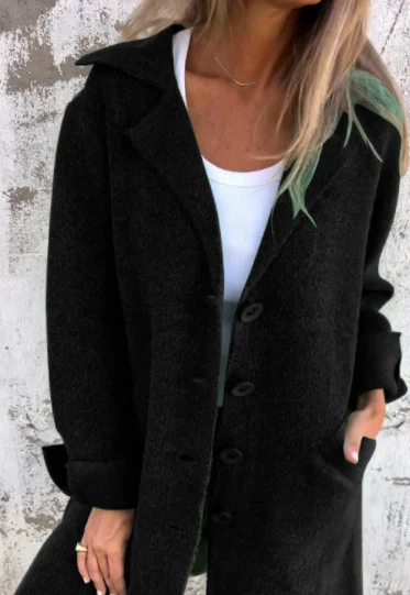 Women's Winter Outerwear Casual Plain Mid-long Lapel Collar Overcoat