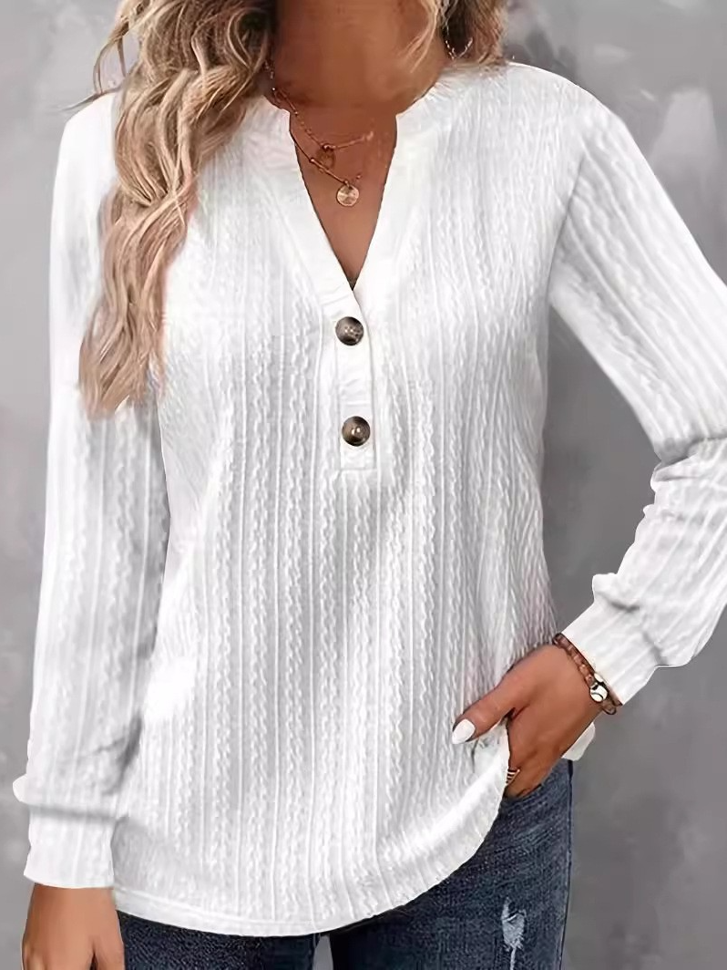 Women's Long Sleeve Blouse Spring/Fall Plain Jersey V Neck Daily Going Out Casual Top