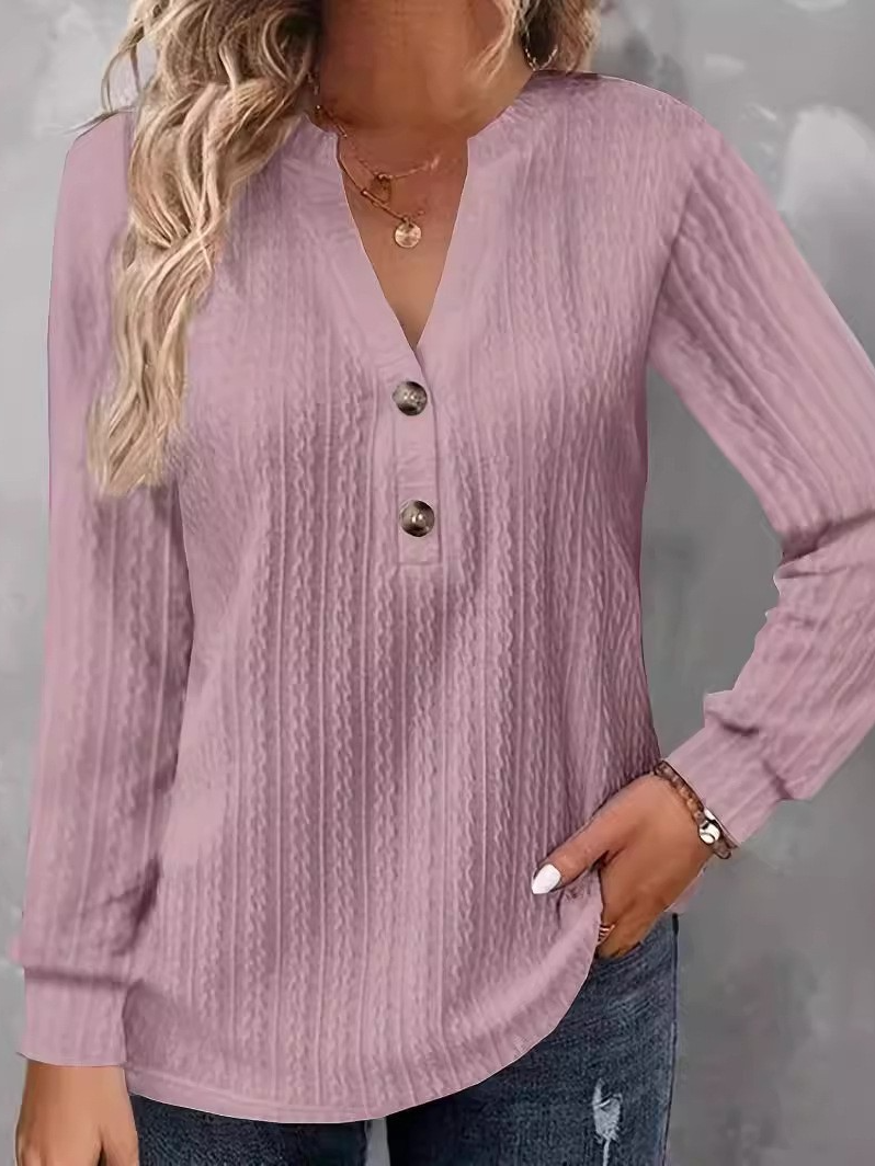 Women's Long Sleeve Blouse Spring/Fall Plain Jersey V Neck Daily Going Out Casual Top