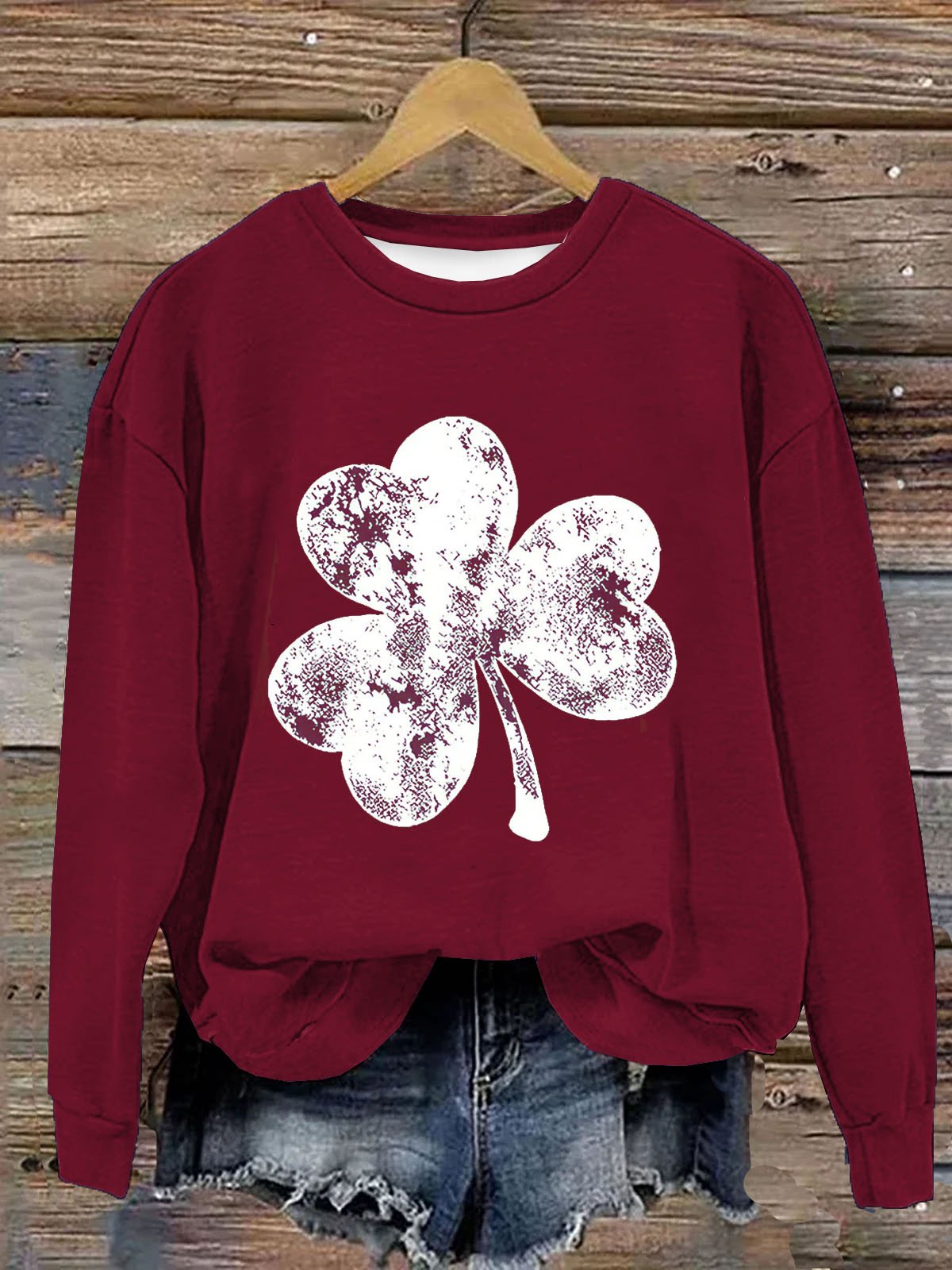 Women's Four-leaf Clover Crew Neck Casual Spring/Fall Long Sleeve Sweatshirt