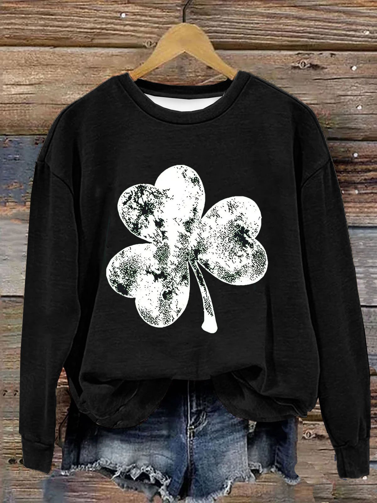 Women's Four-leaf Clover Crew Neck Casual Spring/Fall Long Sleeve Sweatshirt