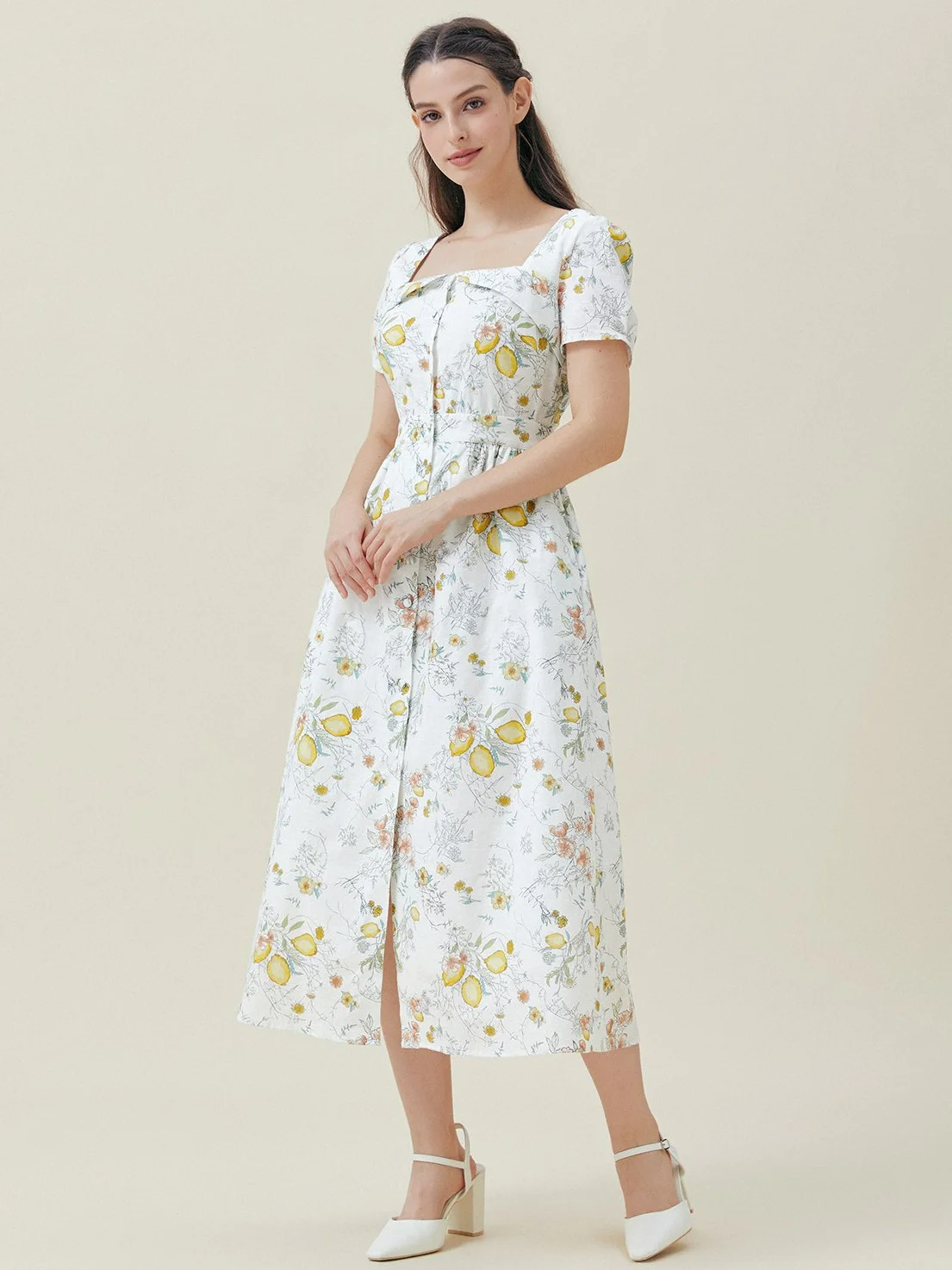 Women's Short Sleeve Summer Floral Cotton Dress Square Neck Daily Going Out Vintage Midi X-Line White