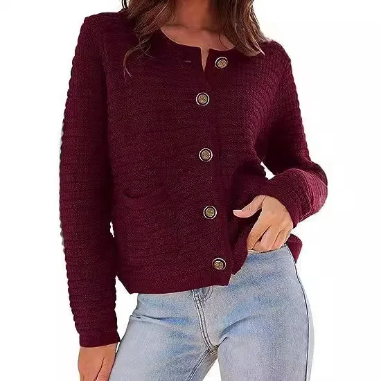 Women's Casual Spring/Fall Plain Wool/Knitting Buckle Cardigan