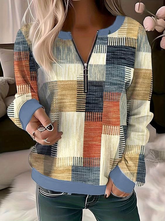 Women's Crew Neck Plaid Casual Spring/Fall Long Sleeve Sweatshirt