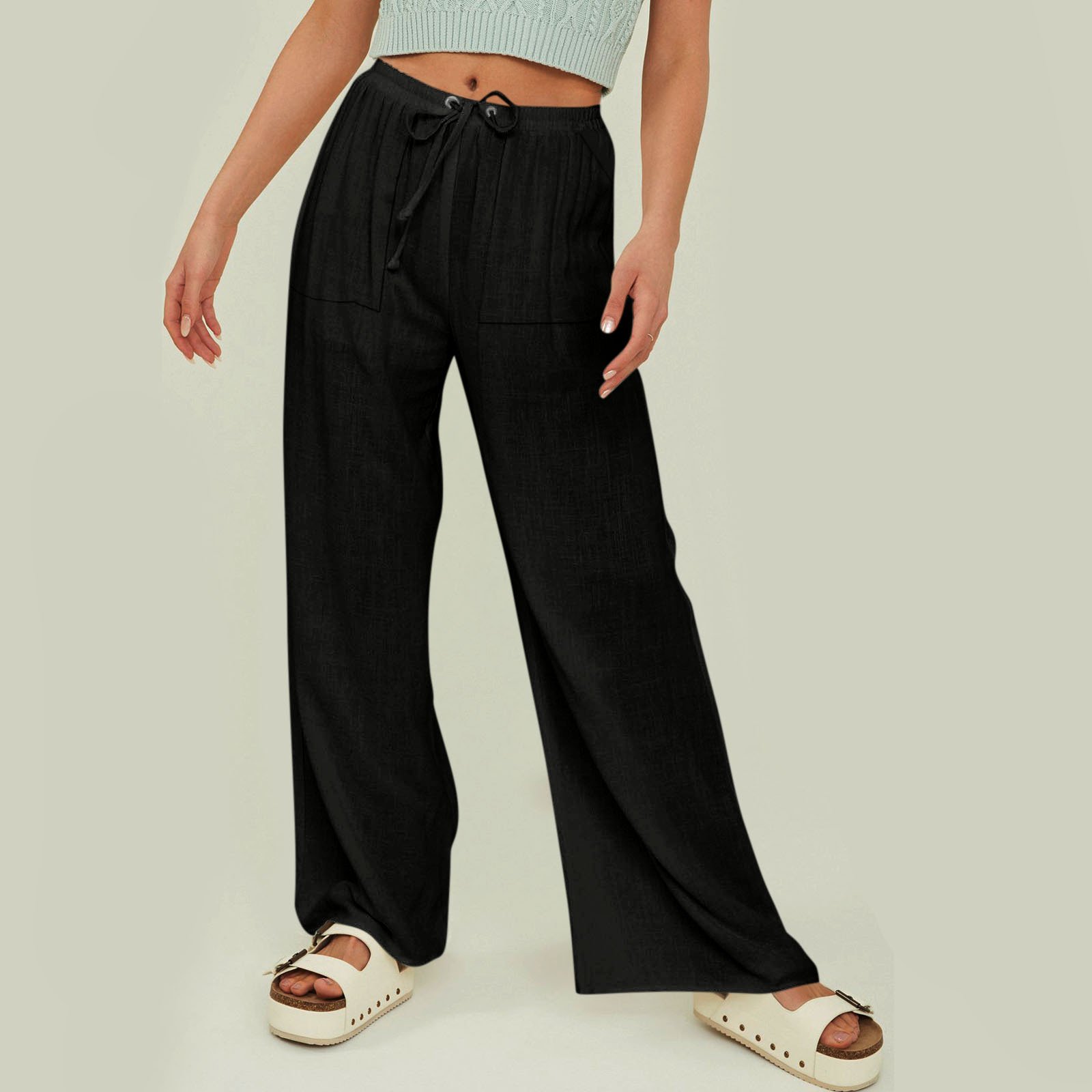 Women's Trousers Elastic Waist Straight Pants Daily Going Out Casual Plain Spring/Fall Pants