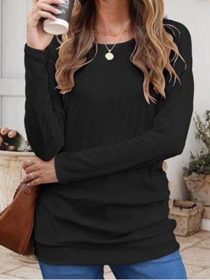 Women's Long Sleeve Blouse Spring/Fall Plain Crew Neck Daily Going Out Casual Top