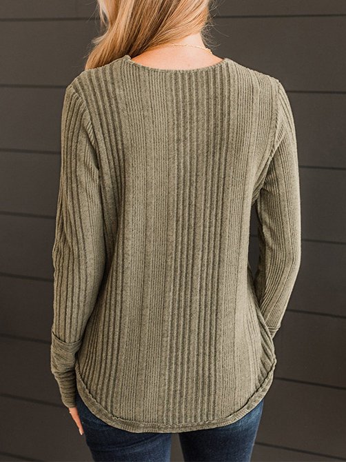 Women's Long Sleeve Blouse Spring/Fall Plain Buckle Knitted V Neck Daily Going Out Casual Top