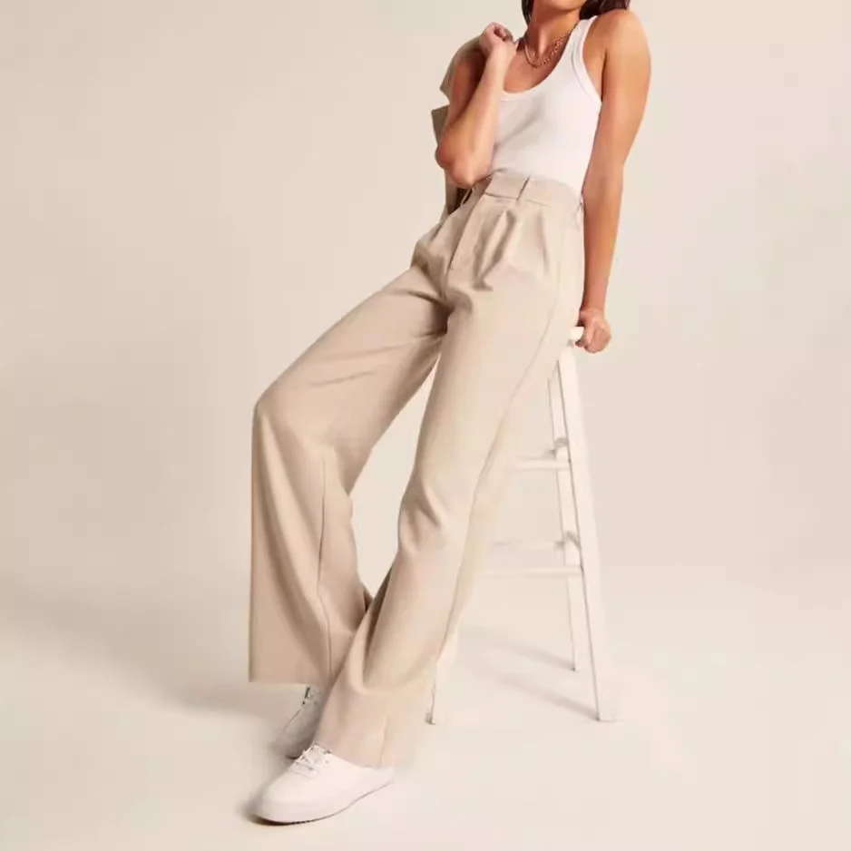 Women's Trousers Straight Pants Daily Going Out Casual Plain Spring/Fall Pants