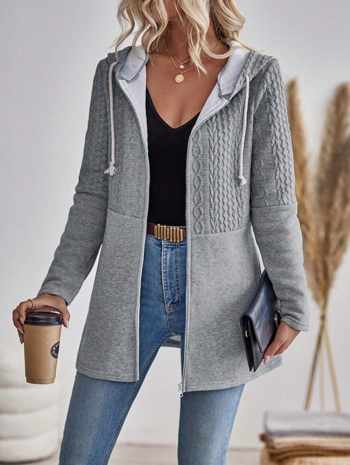 Women's Spring/Fall Outerwear Casual Zipper Plain Long Sleeve Hoodie Jacket