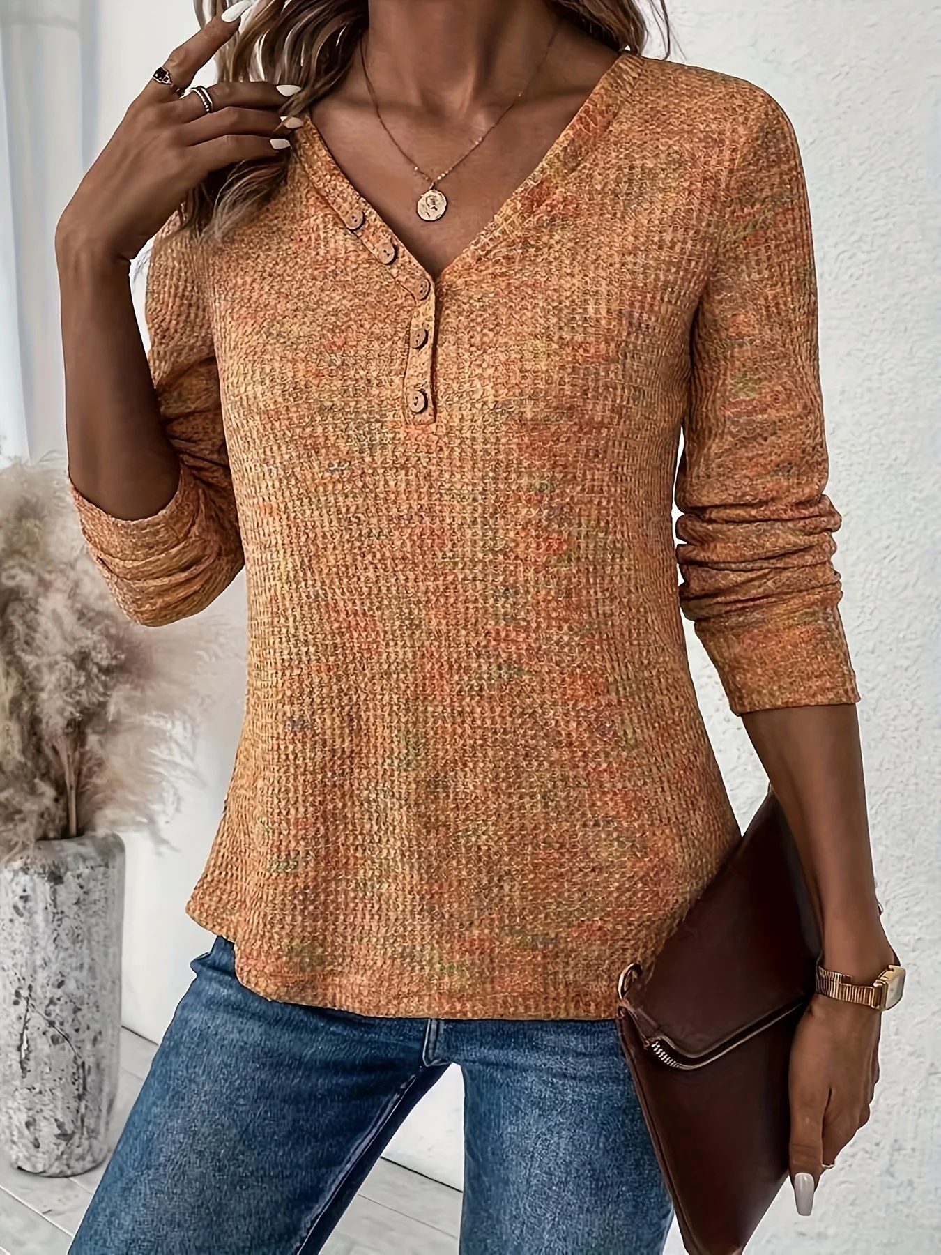 Women's Long Sleeve Blouse Spring/Fall Plain V Neck Daily Going Out Casual Top