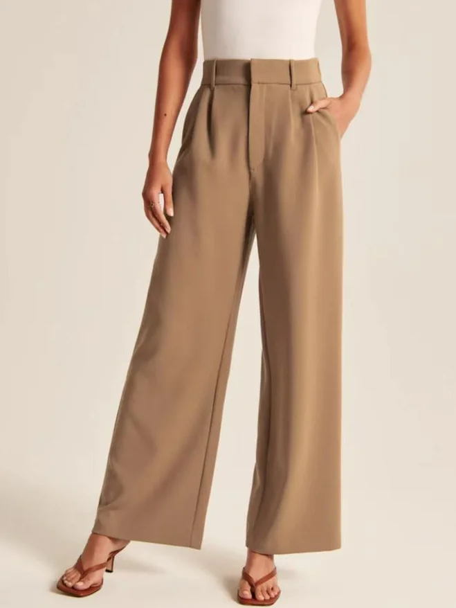 Women's Trousers Straight Pants Daily Going Out Casual Plain Spring/Fall Pants