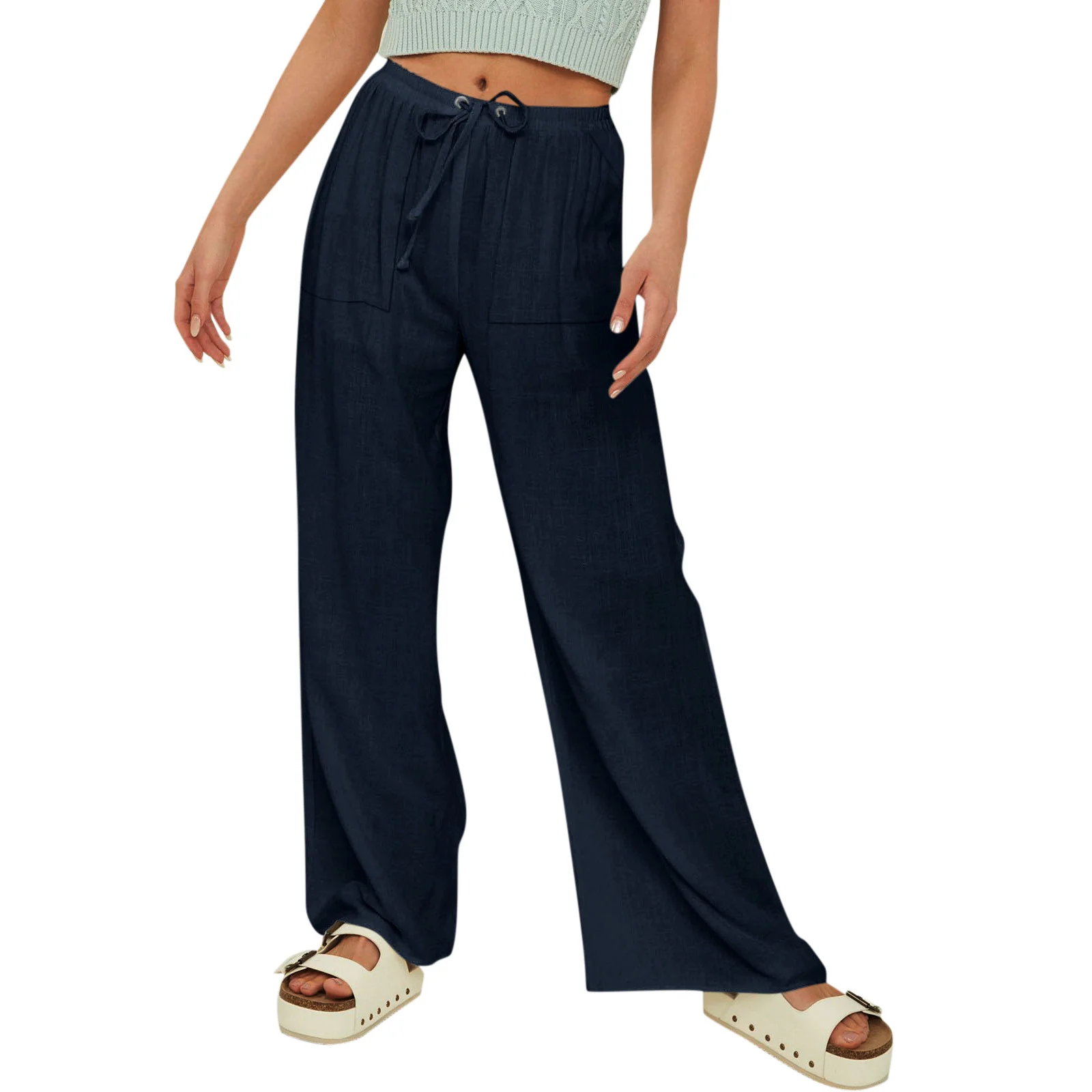 Women's Trousers Elastic Waist Straight Pants Daily Going Out Casual Plain Spring/Fall Pants