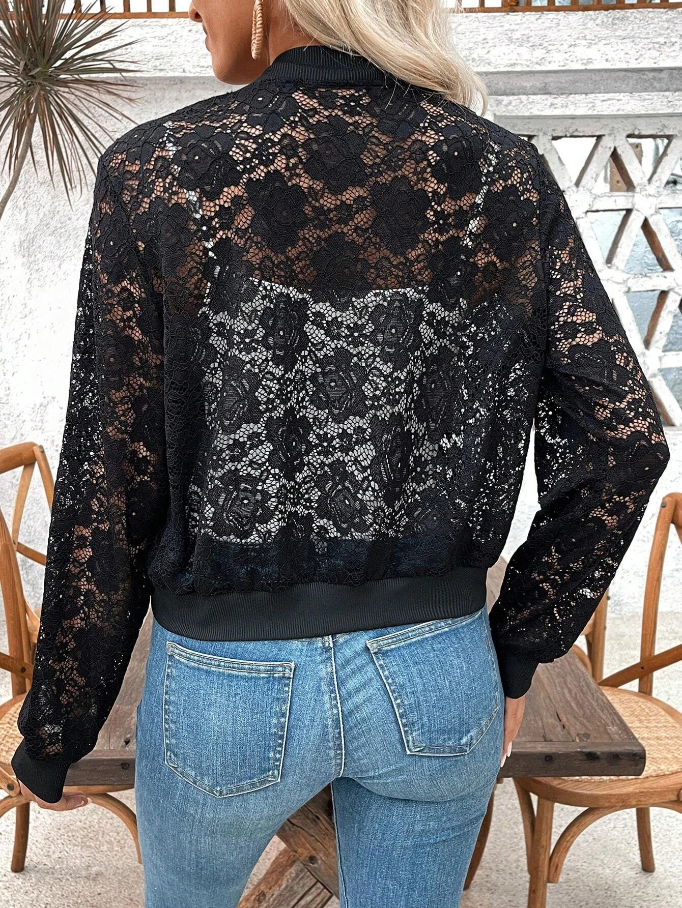 Women's Autumn Outerwear Casual Lace Plain Long Sleeve Jacket