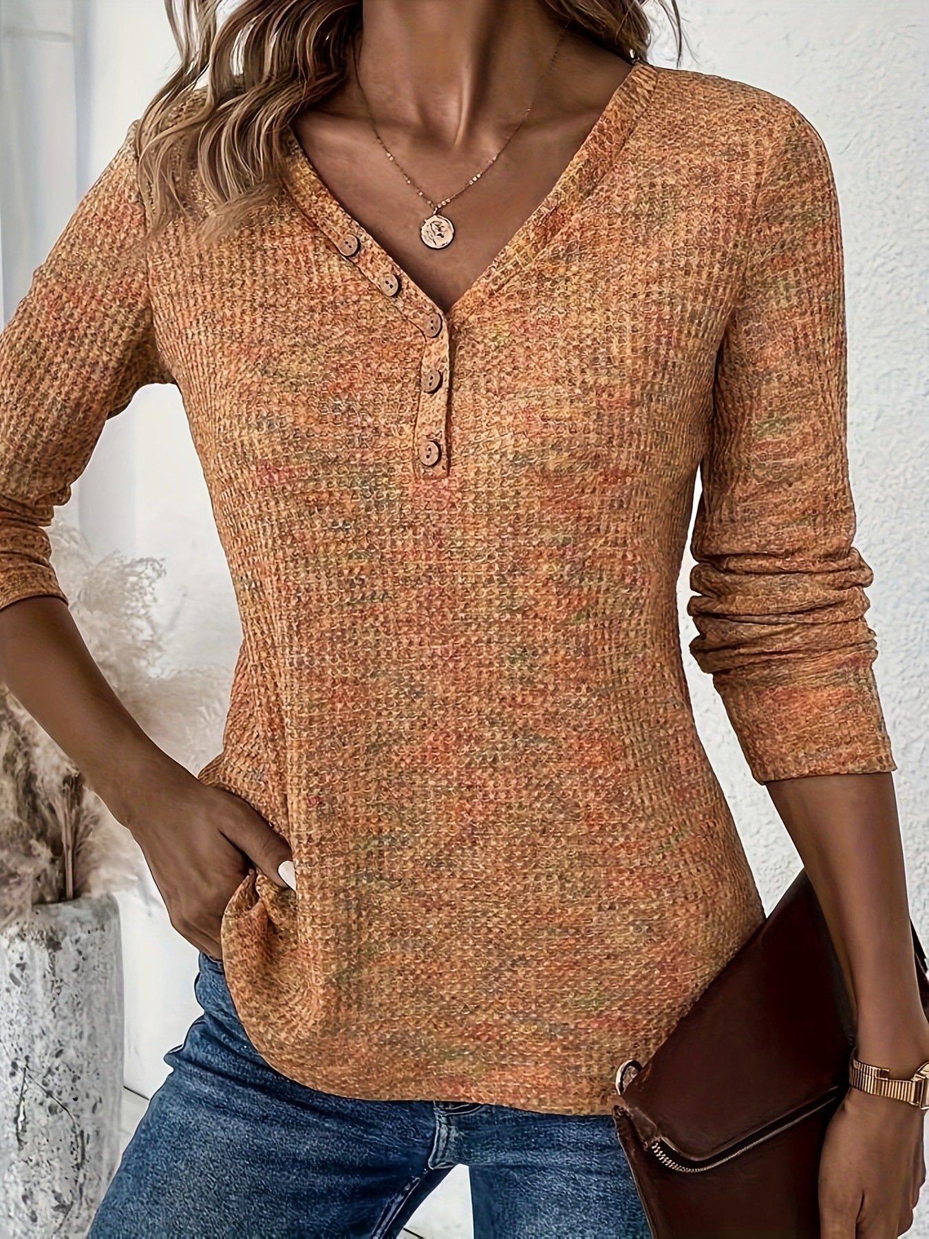 Women's Long Sleeve Blouse Spring/Fall Plain V Neck Daily Going Out Casual Top