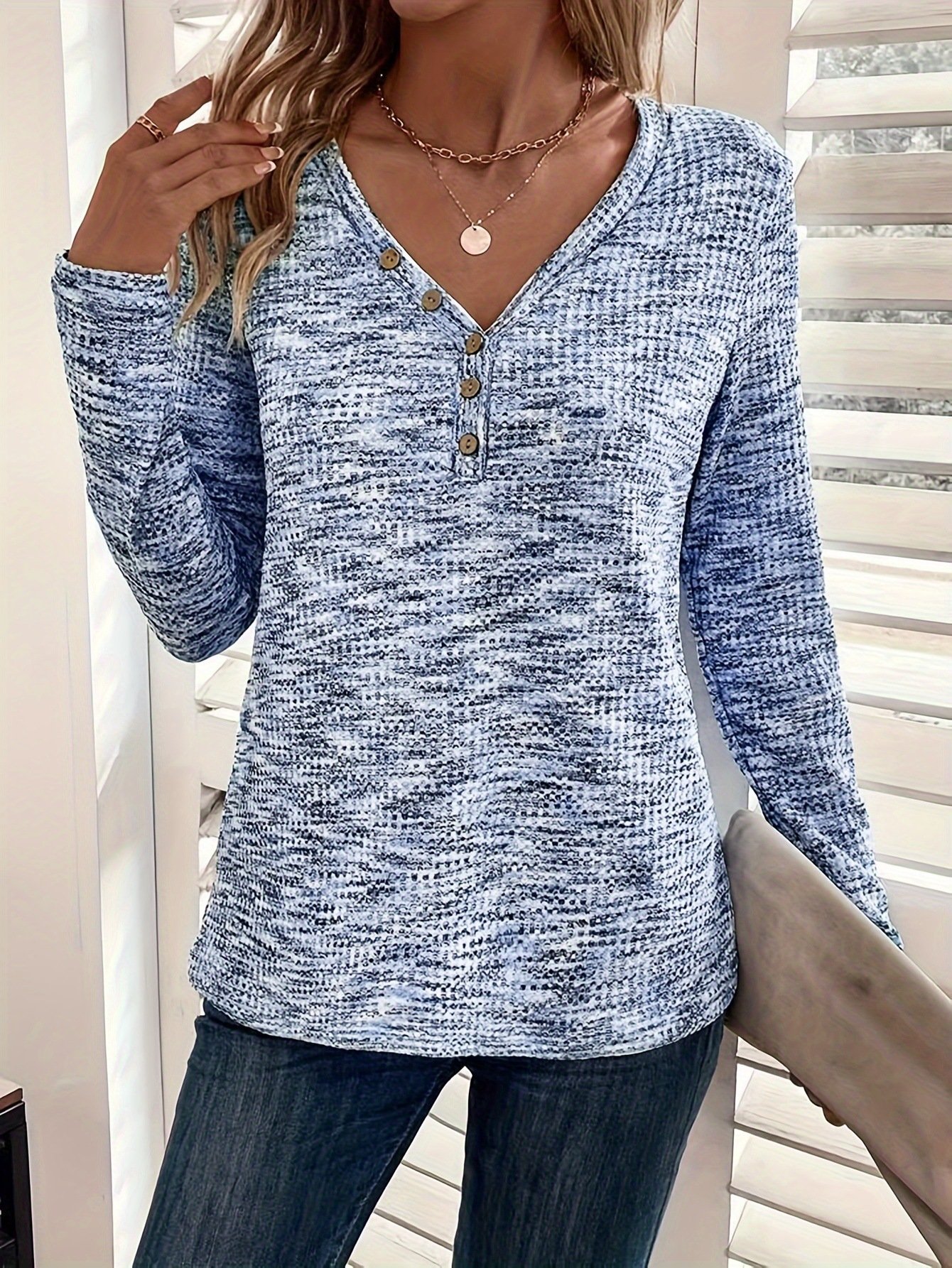 Women's Long Sleeve Blouse Spring/Fall Plain V Neck Daily Going Out Casual Top